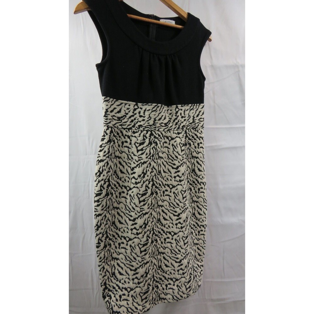 Calvin Klein Dress Womens Black White Combo Dress Sleeveless Sheath Size Small